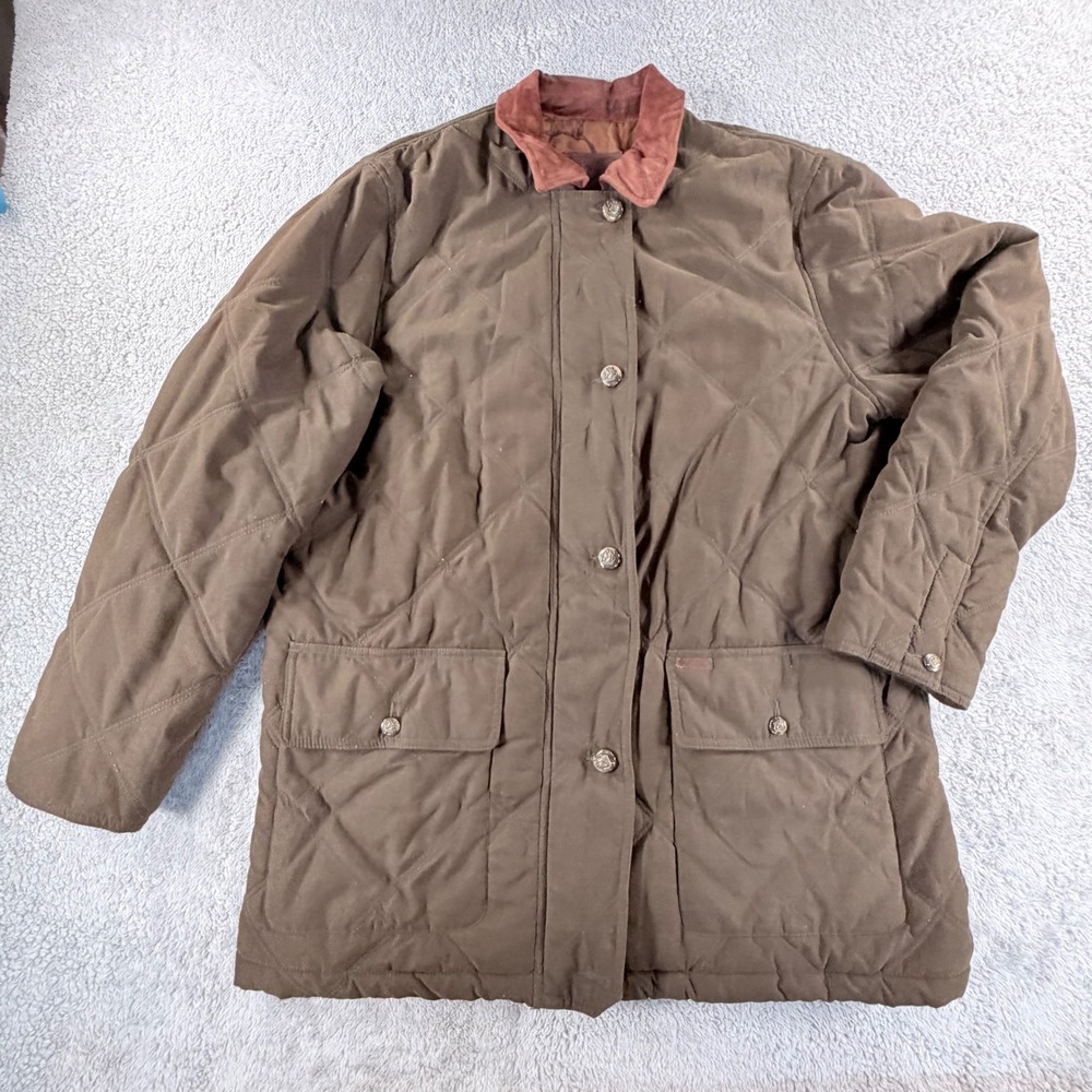 Lauren Ralph Lauren Quilted Chore Coat Womens L Brown Horse Print Lining Barn